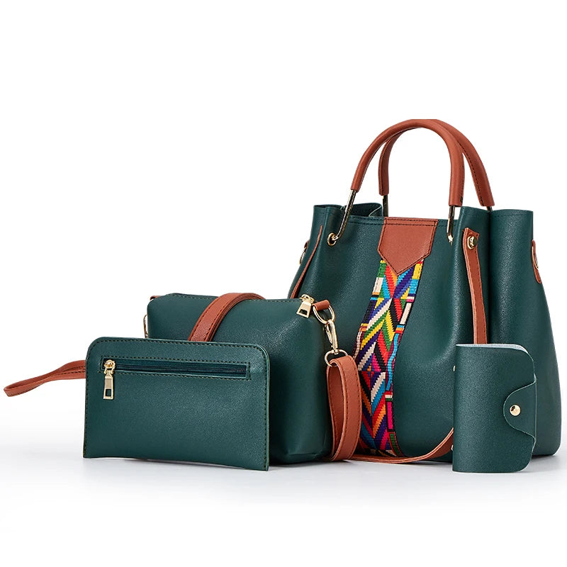 2023 Wholesale Fashion Pu Leather Shoulder Bags 4 Pcs Set Women Tote Hand Bag Ladies Handbags