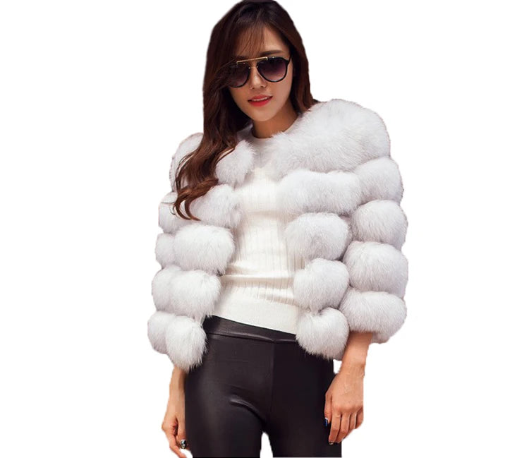 Winter Fashion Faux Fur Mink Coat Elegant Solid Thick Warm Outerwear Fake Fox Fur Jacket Plus Size Coat