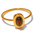 JINYOU 2838 Fashion Natural Stone Stainless Steel Oval Thin Chic Ring Women 18K PVD Plated Waterproof Jewelry Accessories Gift
