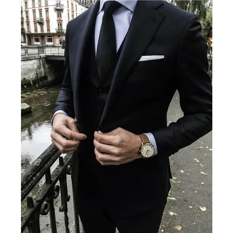 Tailored Made Black Men Wedding Tuxedos Suits 3 Pieces Groom Party Blazer Business Wear (Jacket+Vest+Pant) Costume Mariage Homme