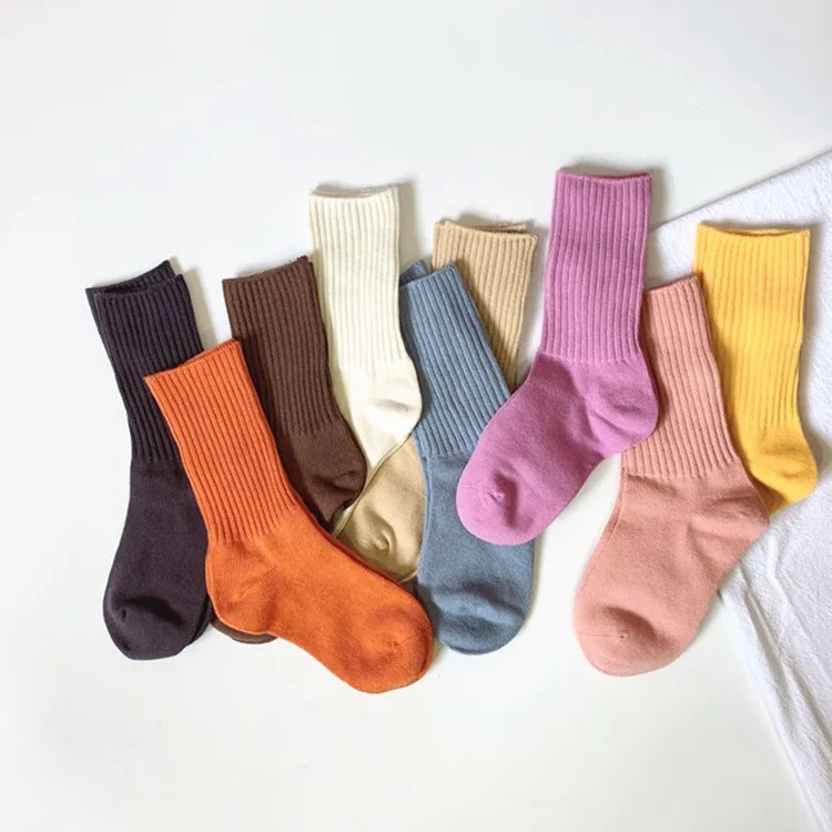 Low Moq Wholesale Solid Color Seamless Breathable Kids Socks Boys Girl Casual Slouch School Socks for 3-8 Year