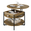 Round Center Table Wood Lift Top Circular Coffee Table with Hidden Storage Compartment and Shelf