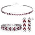 Brazilian Style Bridal Jewelry Set Three Row Ruby and White CZ 18K Gold Plated Jewelry Accessory for Wedding