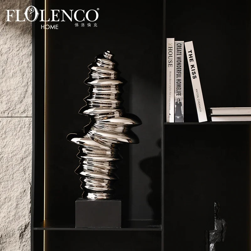 Flolenco Luxury Home Decor Resin Ornament Interior Tabletop Living Room Cabinet Decoration Items Silver Resin Crafts Sculpture