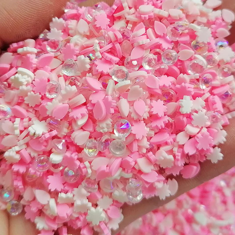 1KG DIY Craft Slime Sprinkles Cherry Blossom Flower Mix Acrylic Rhinestones Polymer Clay Sprinkles Slices