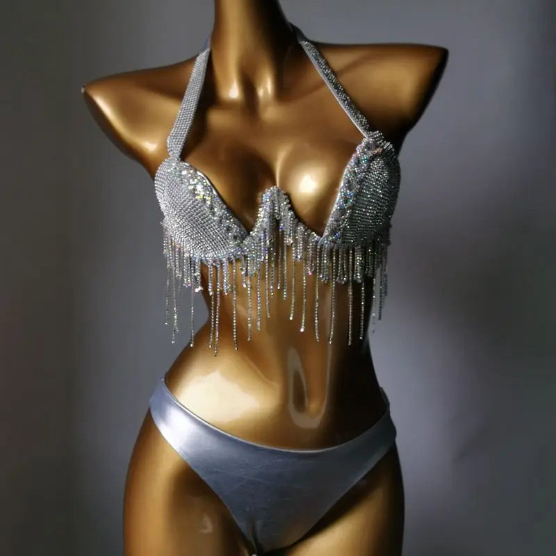 New Full Diamond Tassel Bikini Diamond Swimsuit Nightclub Uniforms Diamond Tassel Bikini