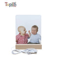 Topjlh 15x19cm Sublimation Blank Acrylic Photo Frame with Wood Base Rectangle Desktop Display Sign LED Light Optional