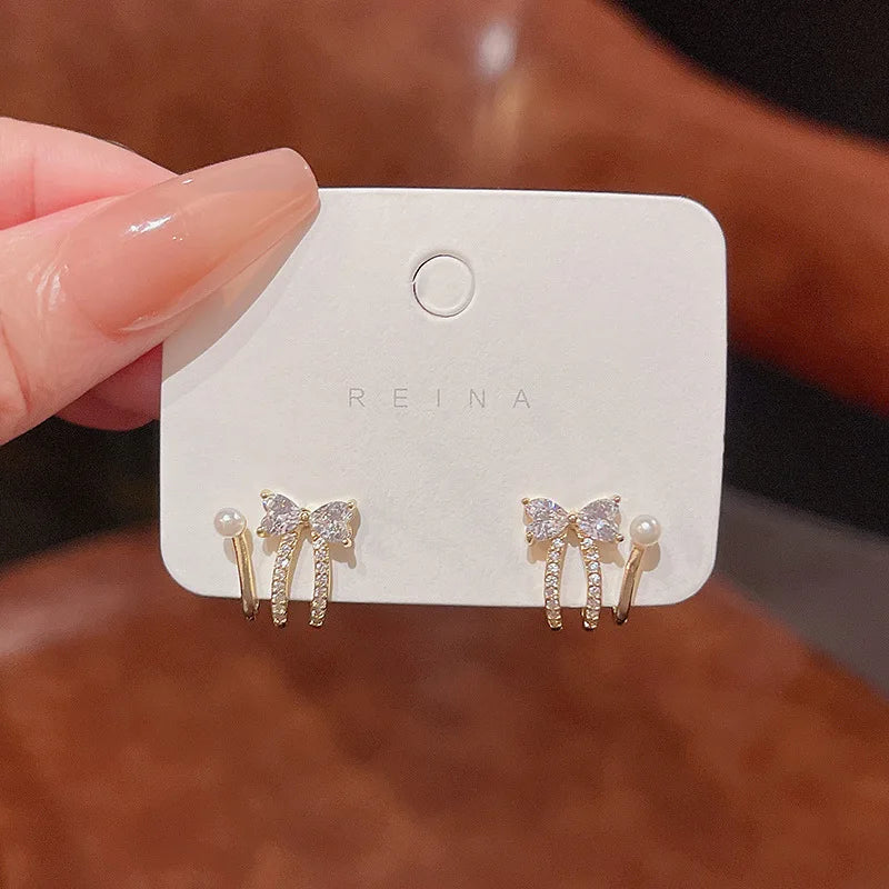 925 Silver Needle Earring Wedding Korean Delicate  Zircon Stud Earrings Women Fashion Rhinestone Ear Claw