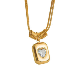 LUOYAN Classic Vintage 18k Gold Plated Stainless Steel Geometric Medal Charm Double Snake Chain Choker Anniversary Wedding