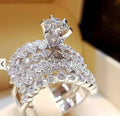 Fashion Jewelry Gift 2Pcs/Set Luxury CZ Crystal Rings Sparkling Crystal Zircon Wedding Ring Set Engagement Rings for Women
