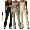 Factory Custom Wholesale Women Sports Gym Wear Workout Set Tights Crop Top 2 Pieces Seamless Long Sleeve Fitness Yoga Bra Set