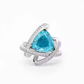 Lab-Grown Paraiba Cubic Zirconia S925 Sterling Silver Engagement Ring Rhodium Plated Wedding Band