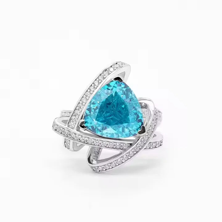 Lab-Grown Paraiba Cubic Zirconia S925 Sterling Silver Engagement Ring Rhodium Plated Wedding Band