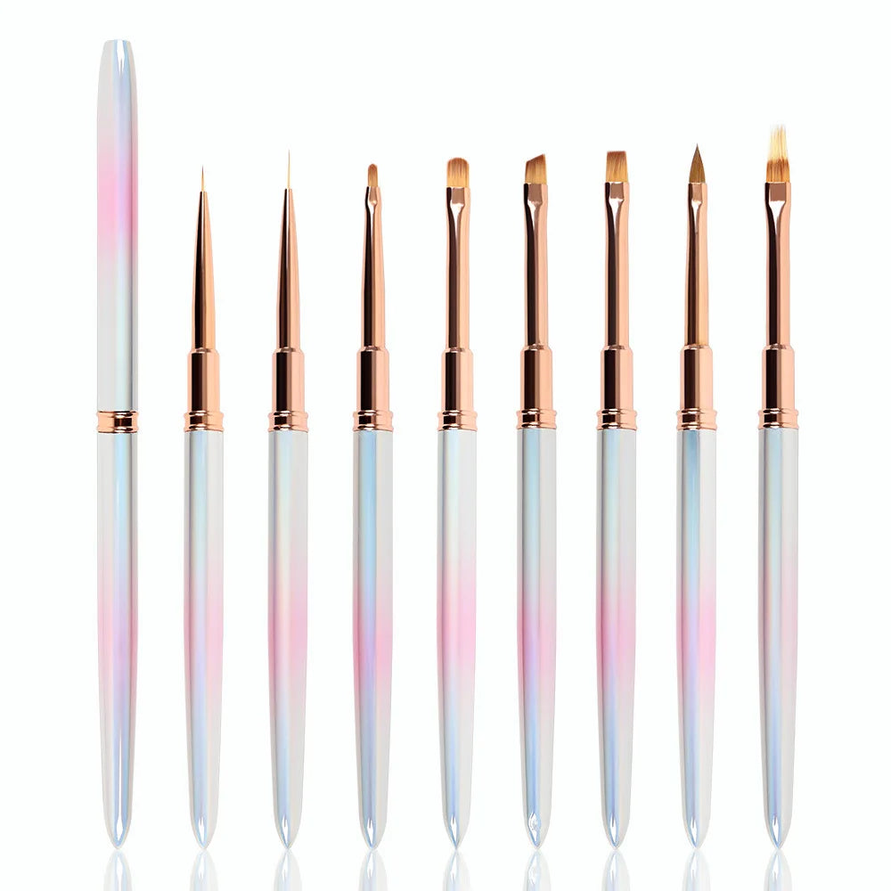 Nail Drawing Tool Nylon Nail Art Pen Brush Acrylic Round Flat Painting Liner Nail Brush Set