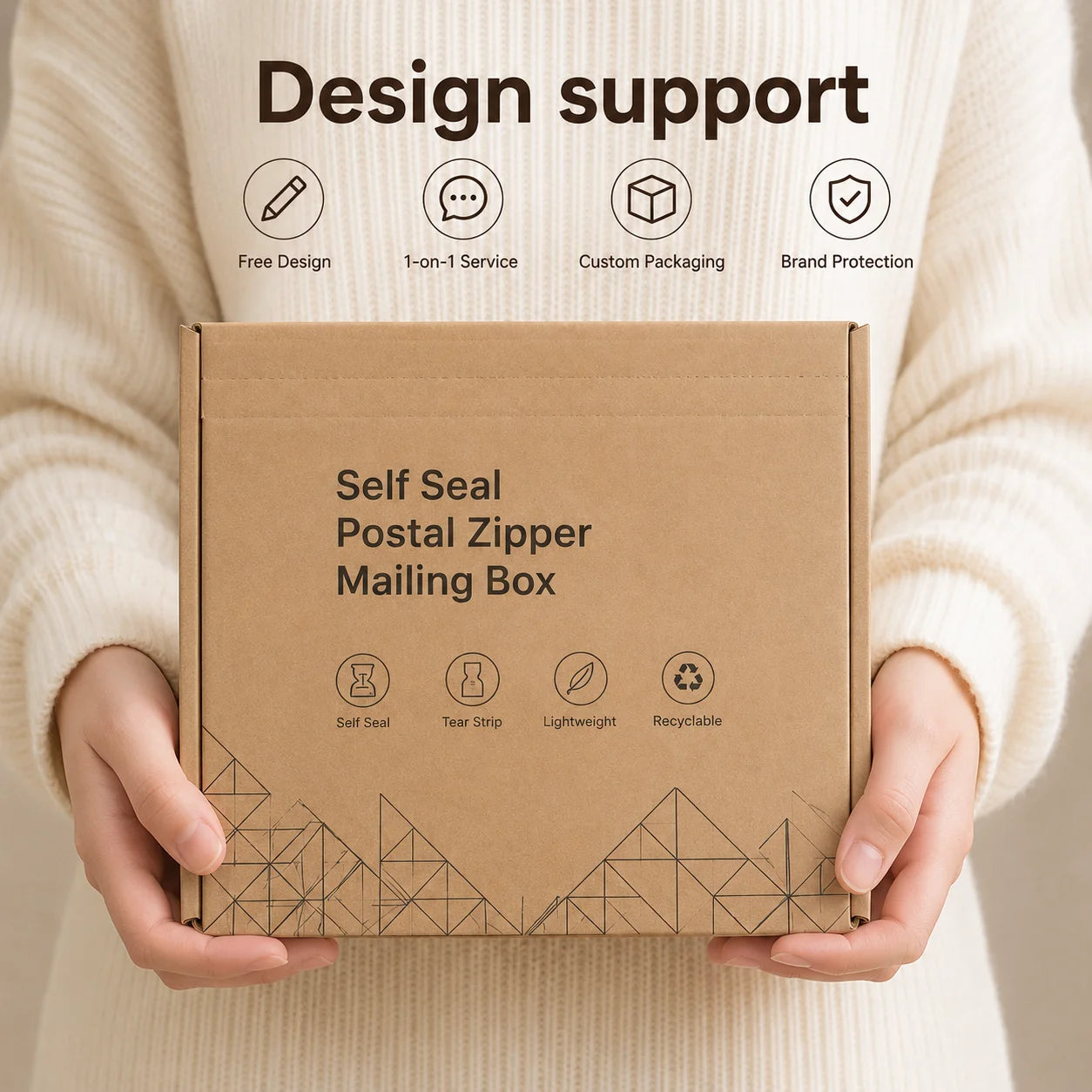 Corrugated Self Seal Postal Zipper Mailing Kraft Mailer Boxes Small Portable Adhesive Tear Strips Shipping Box Matt Lamination