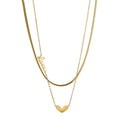 Loveu Letter Stainless Steel Snake Chain Heart Charms Pendant Women's O Link Chain Necklace-Trendy Gift Jewelry