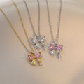 Joyas Fashion Custom Pendent Stainless Steel Chain Zircon Women Diamond Bowknot Necklace Jewelry Accessories