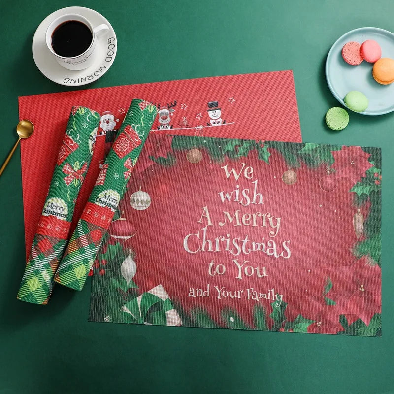 Custom logo Ychon PVC Table Place Mats and Drink Coasters Cup Mat Washable Dining Placemats with Christmas Xmas