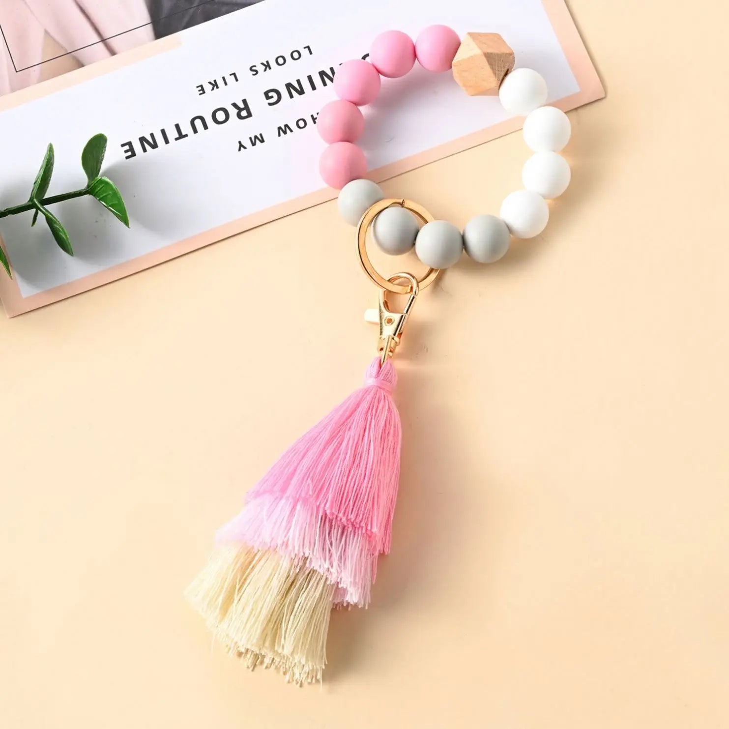 Silicone Keychain with Tassel Silicone Key Chain Bracelet Cute BOHO Key Ring Chain for Car Keys Wristlet for Women