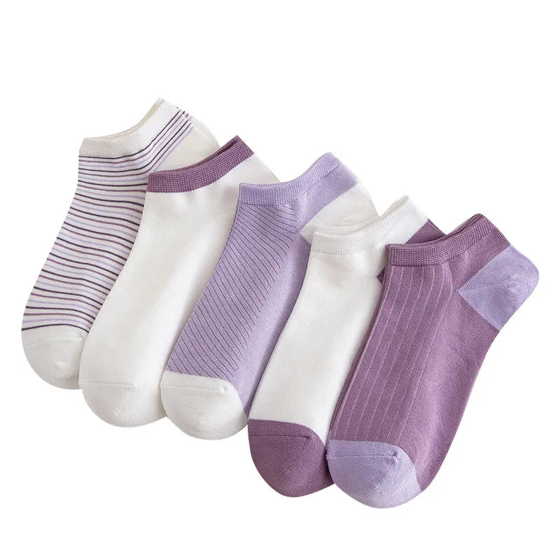 Spring Summer Fashion comfort Breathable Custom Sock Stripe Knitted Tube Teen Girl Meias Purple Cotton Women Crew Socks