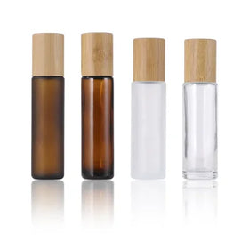 New Type Round Amber Clear Frosted Matte Amber Glass Essential Oils 10ml 15 ml Roll on Bottle With Bamboo Lid