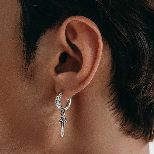 Hip Hop Titanium Steel Best Wish Cross Sword Men Drop Earrings Personalized Hoops Earring for Men