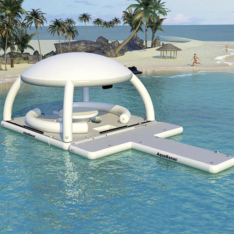 Custom Commercial Inflatable Dock With Roof Tent Water Floating Island Inflatable Bar Platform Tent for Aqua Party