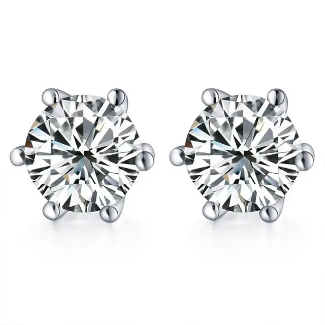 18K White Gold Plated round Cubic Zirconia Stud Earrings 925 Sterling Silver Trendy Studs for Weddings and Gifts