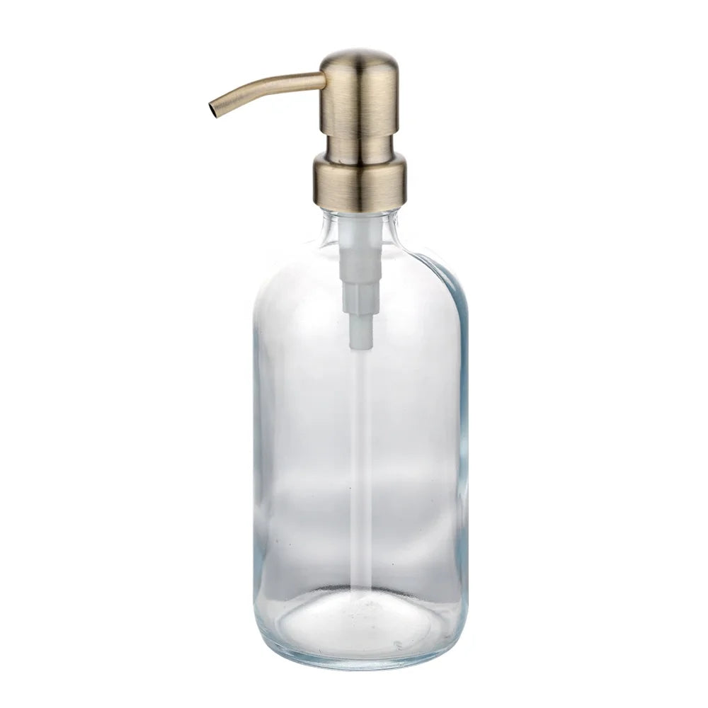 500ml Luxury Clear Glass Bottle Hand Wash Container Bottle Dispenser with SS Lotion Pump Customized Package for Bathroom