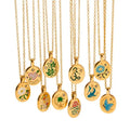 18K Gold Plated Waterproof Enameled Stainless Steel Jewelry Set Flower Tree Animal Pattern Necklace and Earrings Colorproof