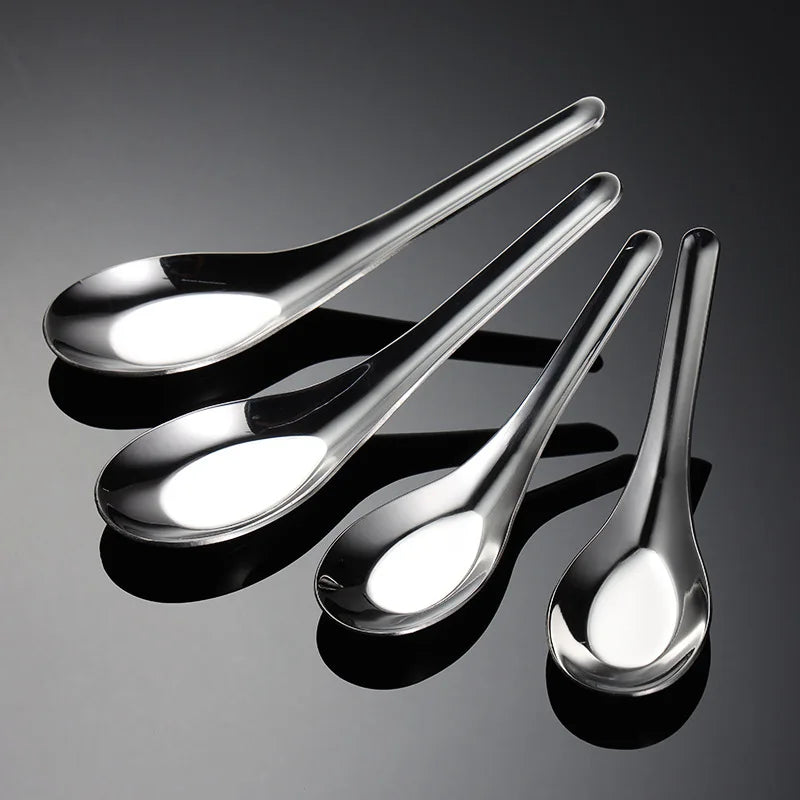 Food Grade Classic Metal Soup Scoop 304 Stainless Steel Eating Dinner Silver Flat Spoon