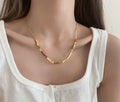 New Arrival High Polished Snake Bone Chain Necklace Gold Plated Rectangle Beaded Stainless Steel Necklace