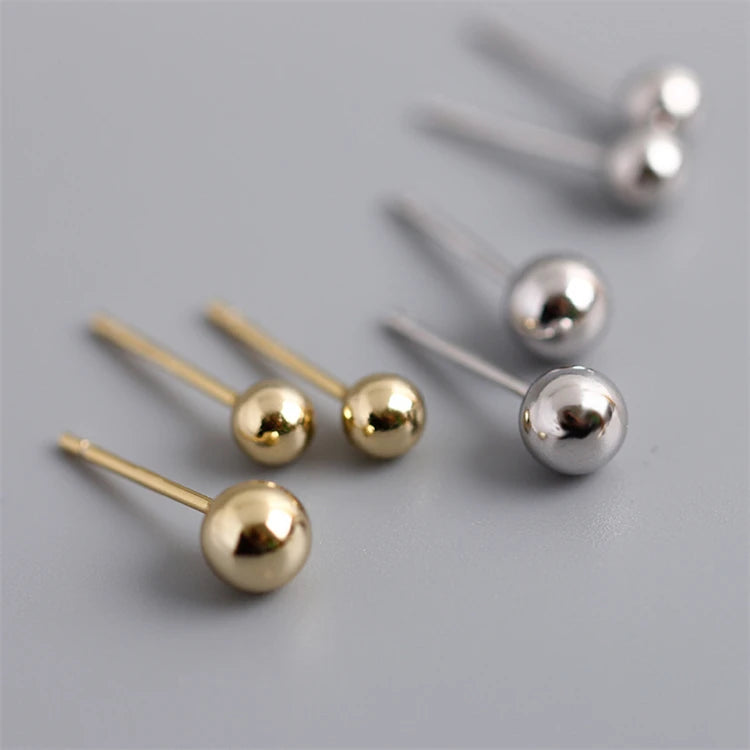 Fashion Simple 925 Sterling Silver 18k Gold Plated Tiny Round Ball Stud Earrings for Women