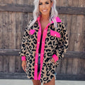 Hot Selling Winter Outfit New Design Fashion Button pink Contrast Color Leopard Pattern Woolen Women Eco-Friendly Windproof