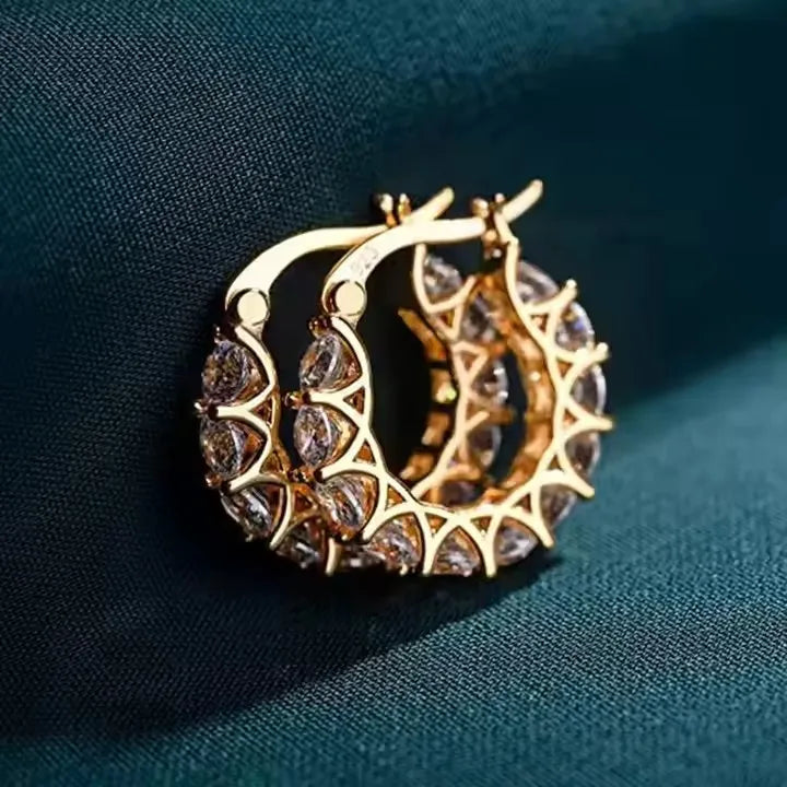Fashion Ins Style 14K Gold-plated Brass Zircon Hoop Earrings for Women Jewelry - Eco-friendly Materials