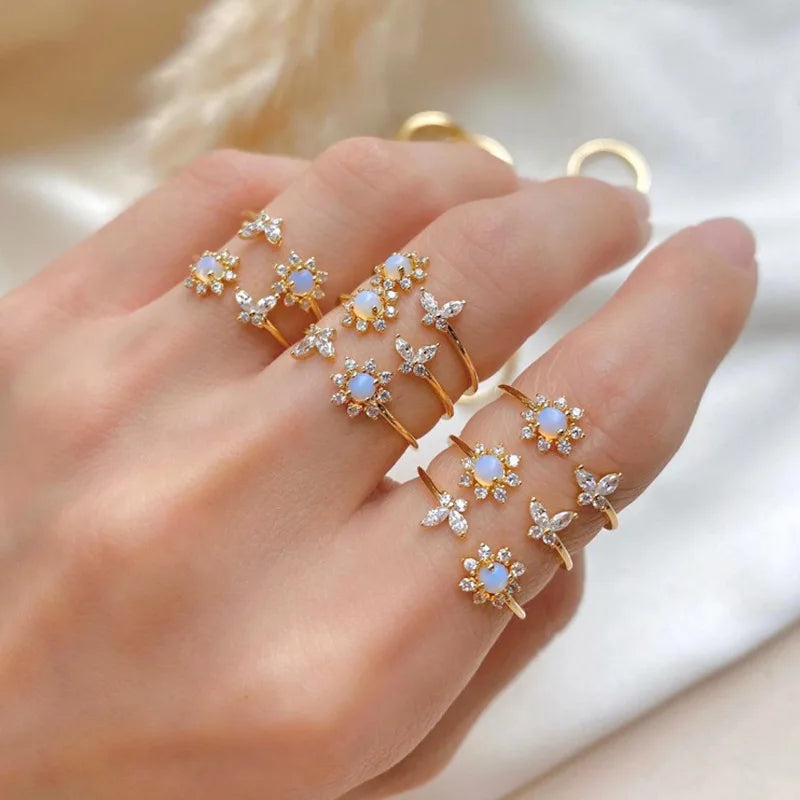 Gaby New Design butterfly  pink Diamond Ring Heart Zircon White Wedding Rings Jewelry Women Wholesale Body Jewelry