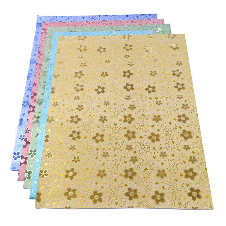 50x70cm 4pcs 100gsm Waterproof Metallic Floral Design Recyclable Specialty Paper Double Coated Gravure Embossed Customizable