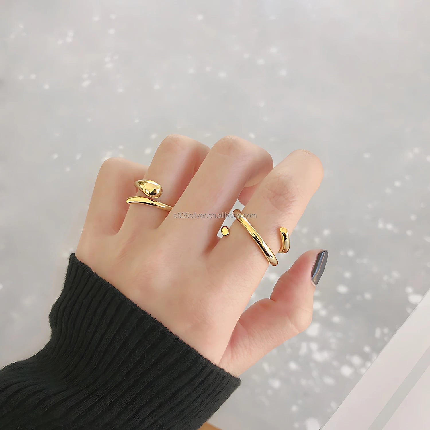 Minimalist Fine Jewelry 925 Silver Fluid Shape Ring with Polished Sculptural Design Artistic Modern Jewelry for Women Daily Wear