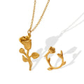 NEW Eternal love Rose Flower Necklace Stainless Steel Rope Open  Adjustable Ring Jewelry Set for Women