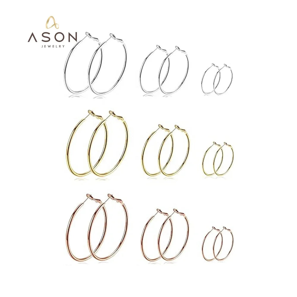 Ason Fashion Stainless Steel Gold Plating Women Trendy Hypoallergenic Big Medium and Small Chunky Hoop Earrings Jewelry for Gift