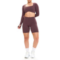 Women's 2 Piece Workout Yoga Set Outfit Long Sleeve Crop Top and High Waist Shorts Fitness Gym Sportswear