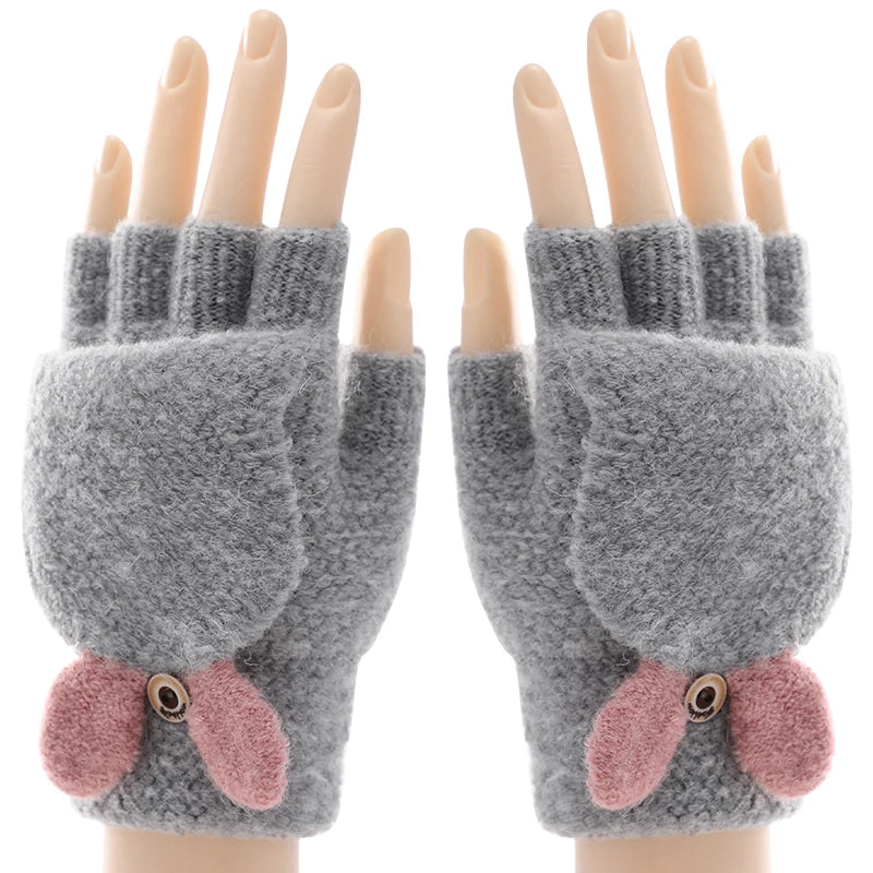Cheap Winter Warm Funny Women Acrylic Fingerless Knitted Gloves