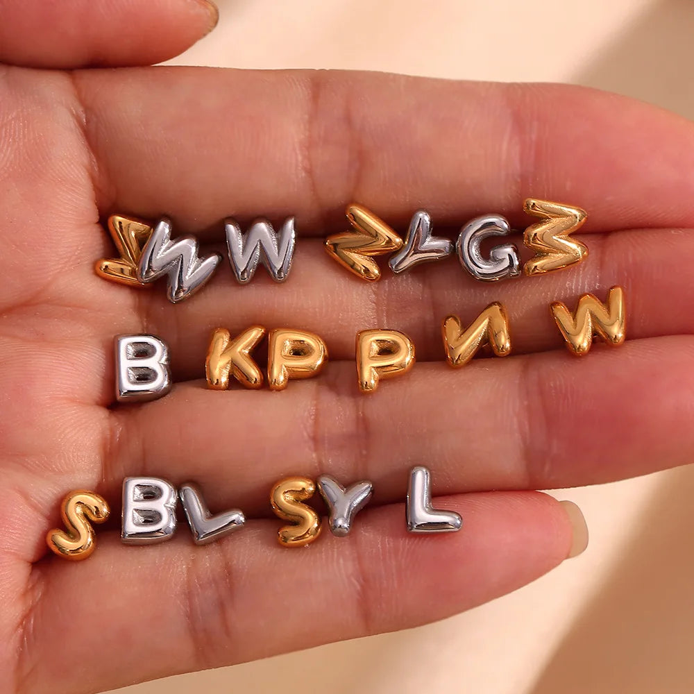 Dainty Stainless Steel Summer Jewelry 18k Gold Plated Letter Stud Earrings for Women