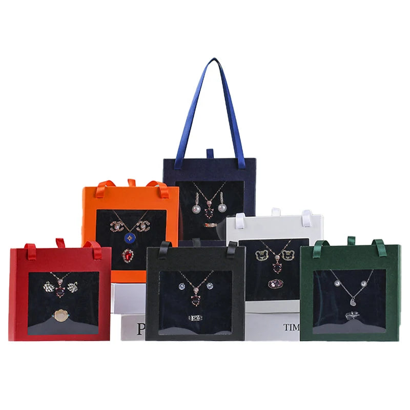 High-end Custom Luxury Gift Grey Board Jewelry Box with Transparent PVC Window Embossed Design and Sponge Lining