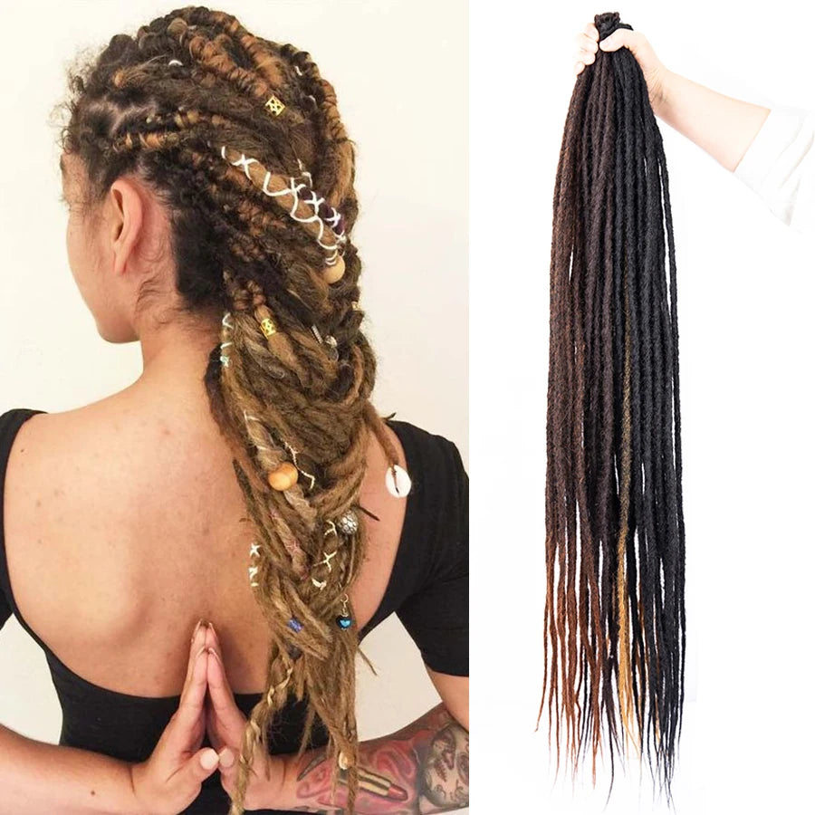 36" Long Soft Handmade Dreadlocks Extensions Reggae Hip-hop Ombre Synthetic Artificial Dread Faux Locs Crochet Braids Hair Loc