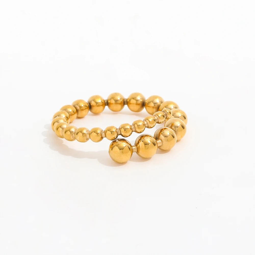 Joolim Jewelry Wholesale 18K Gold Plated Gradient Beads Spiral Stainless Steel Rings for Women Statement Rings MegaBDM