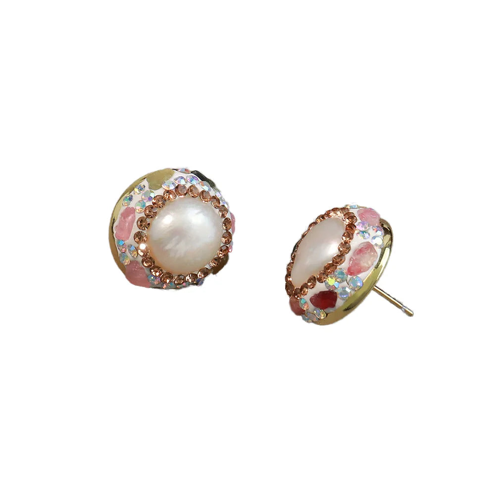 Shescity Best Selling Trendy Freshwater Pearl Designer Stud Earring Gold Plated Brass Clay Earrings Women Jewelry for Gifts
