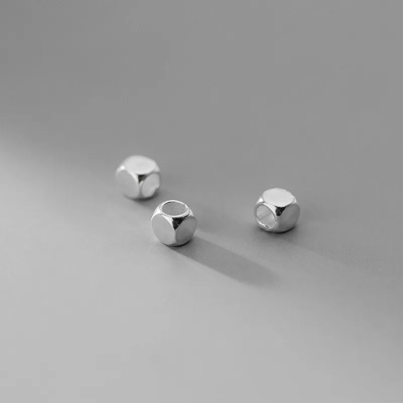 Wholesale 4mm Faceted Square Beads Large Hole 925 Sterling Silver Cube Spacer Beads for Jewelry Making Supplies