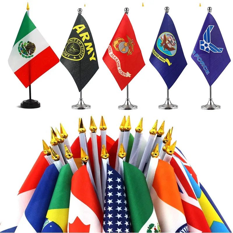 Wholesale Custom Polyester Military Russian Table Flag Conference Table Top Flag Pole Stand National Desk Flag Decorative
