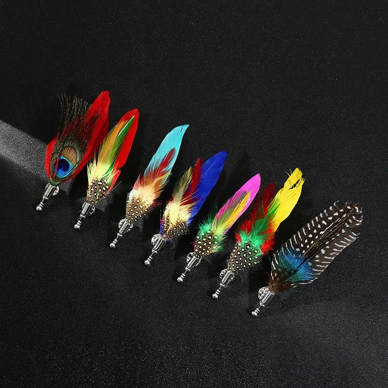 Men's Suit Trend Cross-border Hot Simulation Peacock Feather Brooch Wedding Gift Silver Plated Chest Decorative Personality